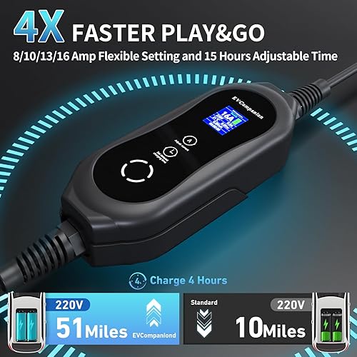 Miniatura 2 de EVCompanion Cargador EV de nivel 2 (32 amperios, 240 V, NEMA 14-50P) con cable premium de 25 piescorriente ajustable para J1772 Evs