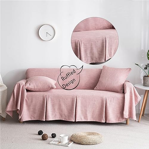 Miniatura 4 de Funda de sofá elegante de color liso, funda universal para sofá con dobladillo plisado, resistente al desgaste, protector de muebles duradero para