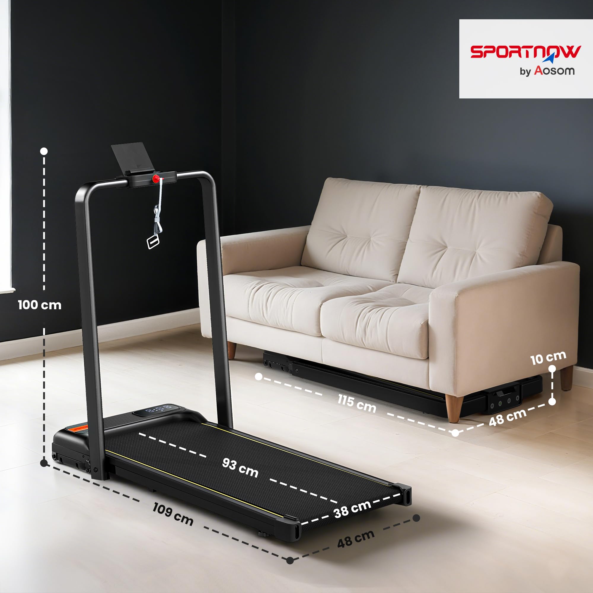 SPORTNOW Pedana pieghevole 2-in-1 inclinazione 10% 1-6 km/h 2,0 HP nero | Pedana camminata con telecomando e LED, tapis roulant compatto da scrivania per casa e ufficio.