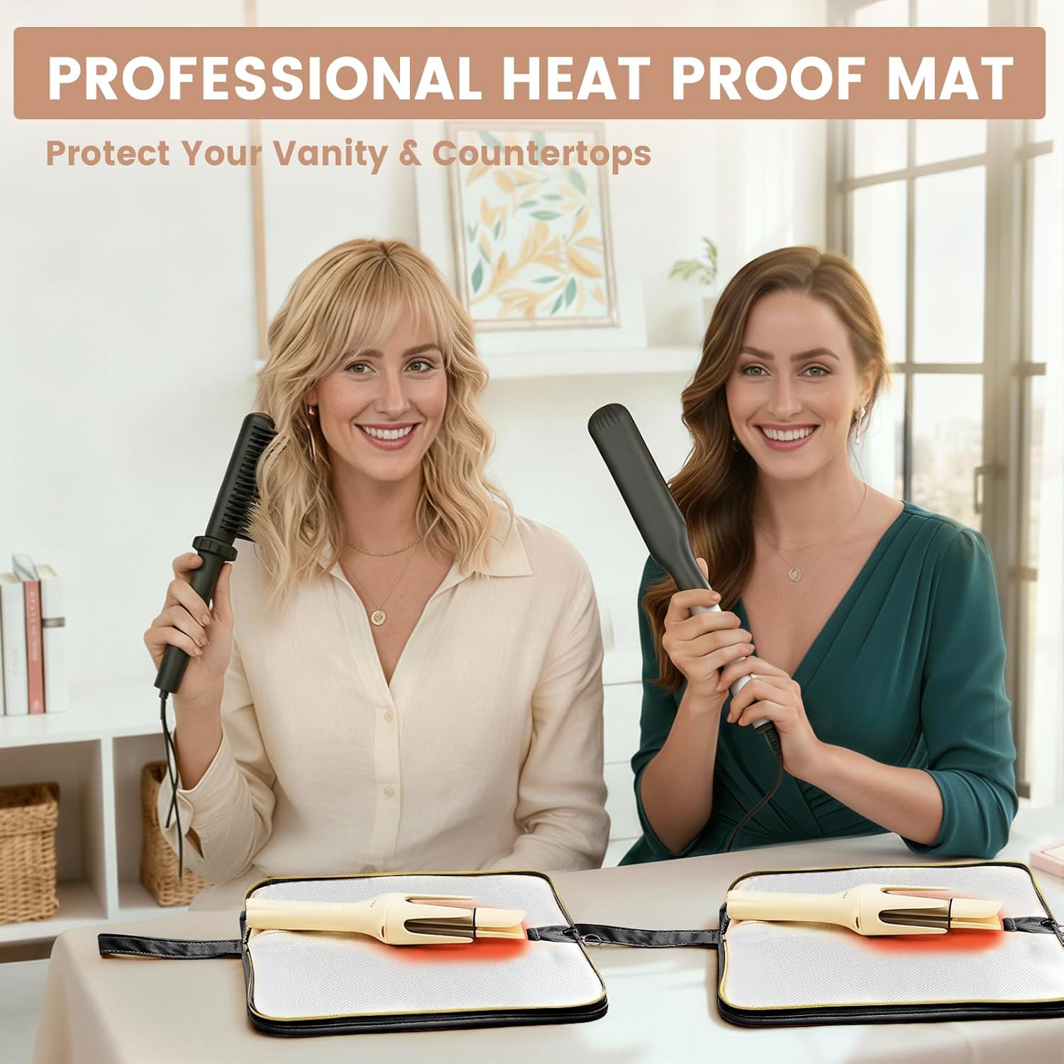 2 Pack Heat Resistant Travel Bag Organizer for Hot Tools Hair Dryer Flat Iron Curling Iron 2 in 1 Heat Proof Mat Portable Travel Essentials Bags