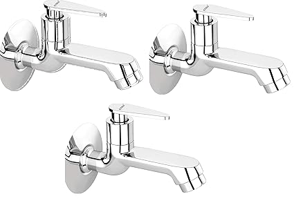Alturas Jazz Brass Long Body Bib Cock Tap with Wall Flange- Set of 3