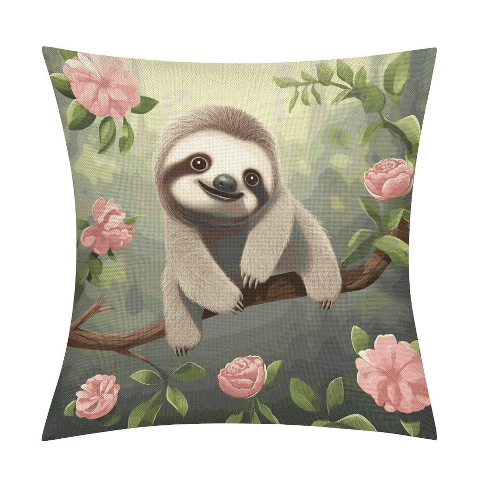 JTREHY Cute Sloth Throw Pillow Covers Farmhouse Pillow Cover Standard Pillow Shams Decorative Square Pillowcases Soft Pillow Cases Wrinkle Fade Resistant for Couch Home 18x18 Inch