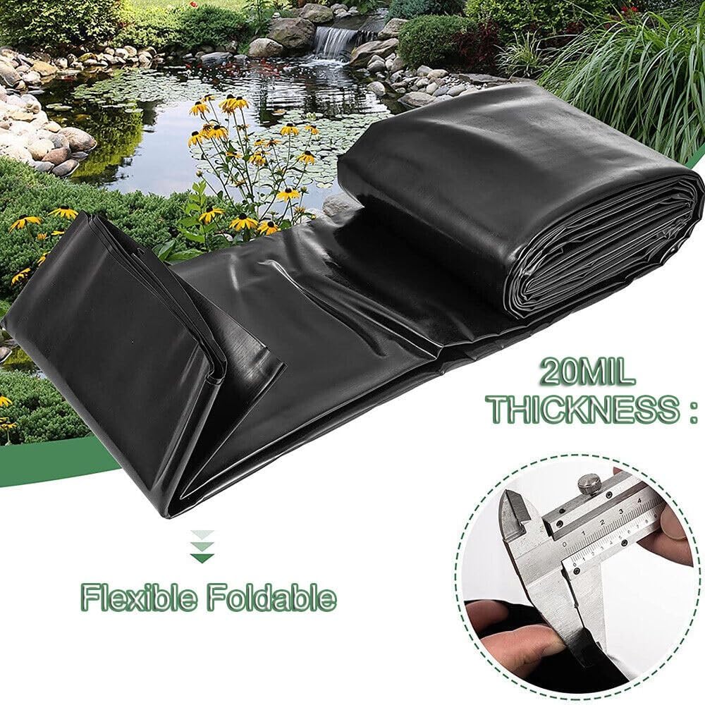 0.5mm HDPE Pond Liner - Heavy Duty Flexible Membrane for Fish Pond, 6x8m, 5x7m, 4x6m, Water Garden Lining, Ideal for Irrigation & Aquatic Life (1x20m/3.2x65.5ft)