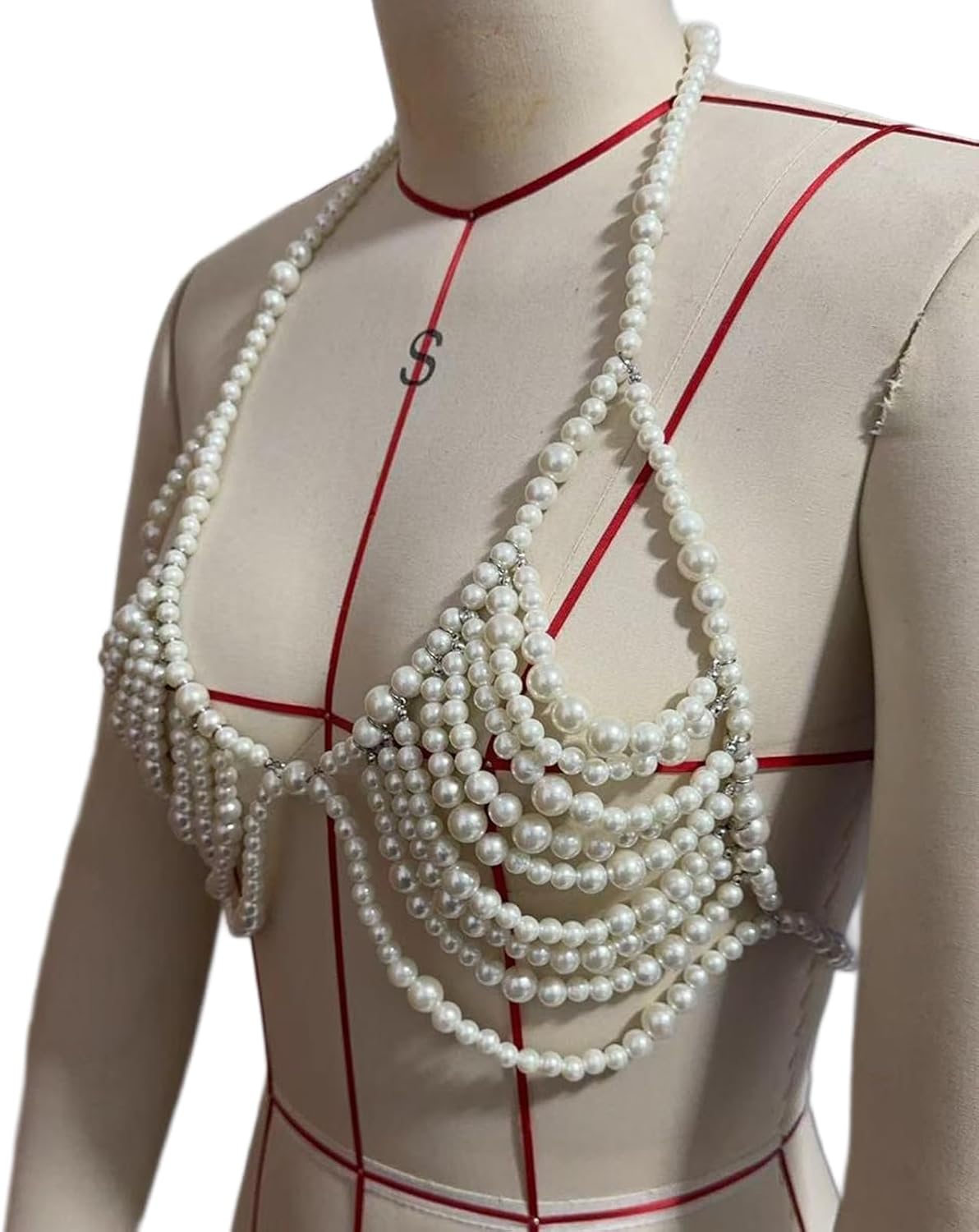 White Pearl Bead Bra Chain Jewelry Backless Tank Top Summer Beach Underwear Chain Festival Rave Pearl Lingerie Body Jewelry for Women