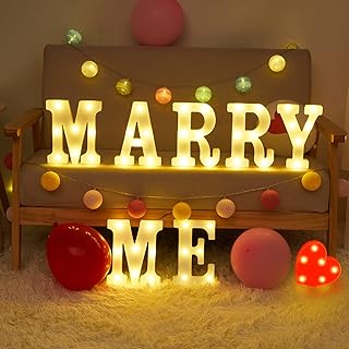 Marry Me Light Up Letters, LED Marry Me Sign, Red Heart Sign, Decorative Plastic LED Marquee Letter Light,with 1000 Pcs Red Artificial Rose Petal for Wedding Proposal Engagement Decoration
