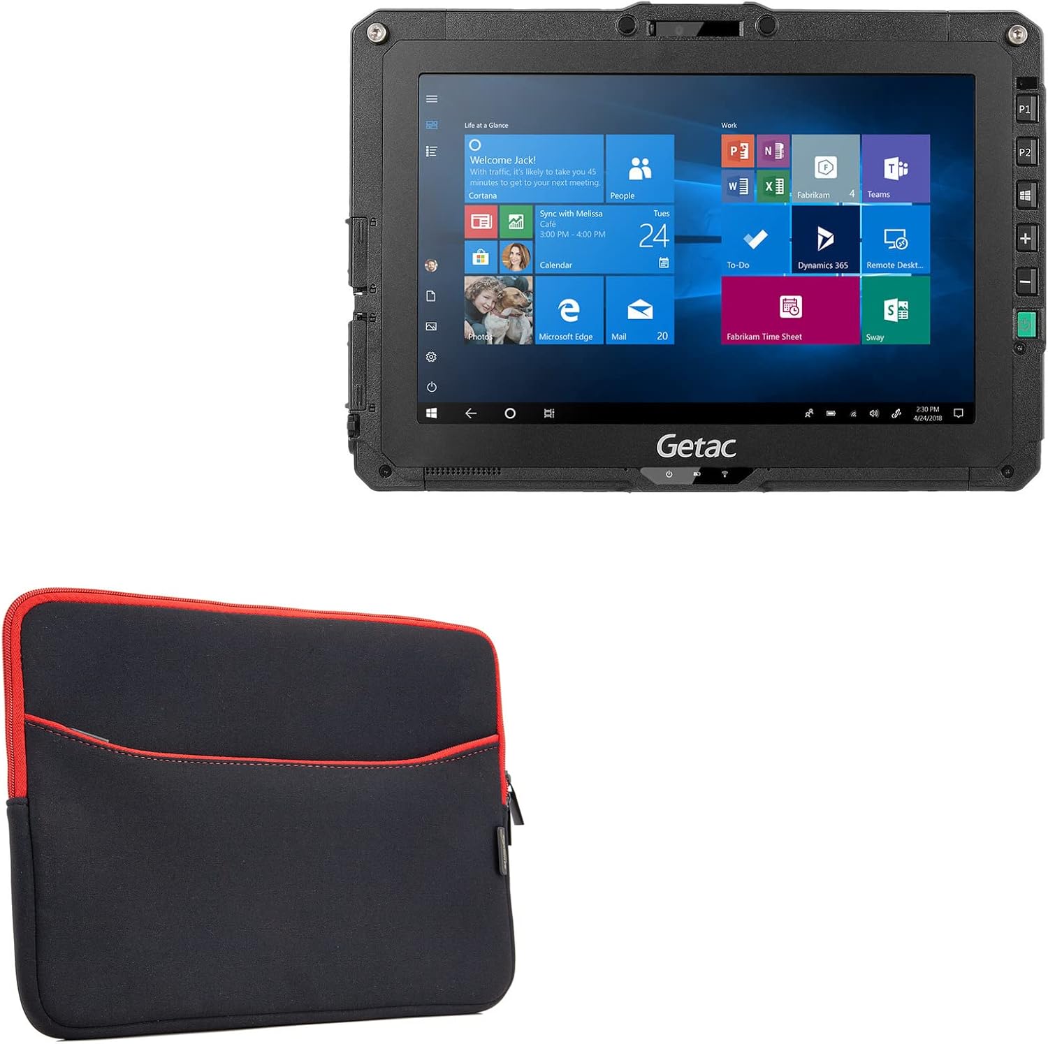 BoxWave Case Compatible with Getac UX10 - SoftSuit with Pocket, Soft Pouch Neoprene Cover Sleeve Zipper Pocket - Jet Black with Red Trim