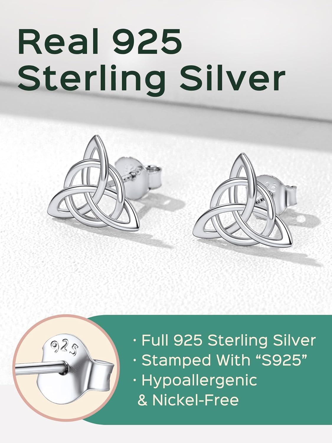 ChicSilver Celtic Earrings for Women Hypoallergenic Sterling Silver Stud Earrings, Heart/Triangle/Cross/Butterfly Knot Earrings for Women Irish Jewelry with Gift Box - Image 4