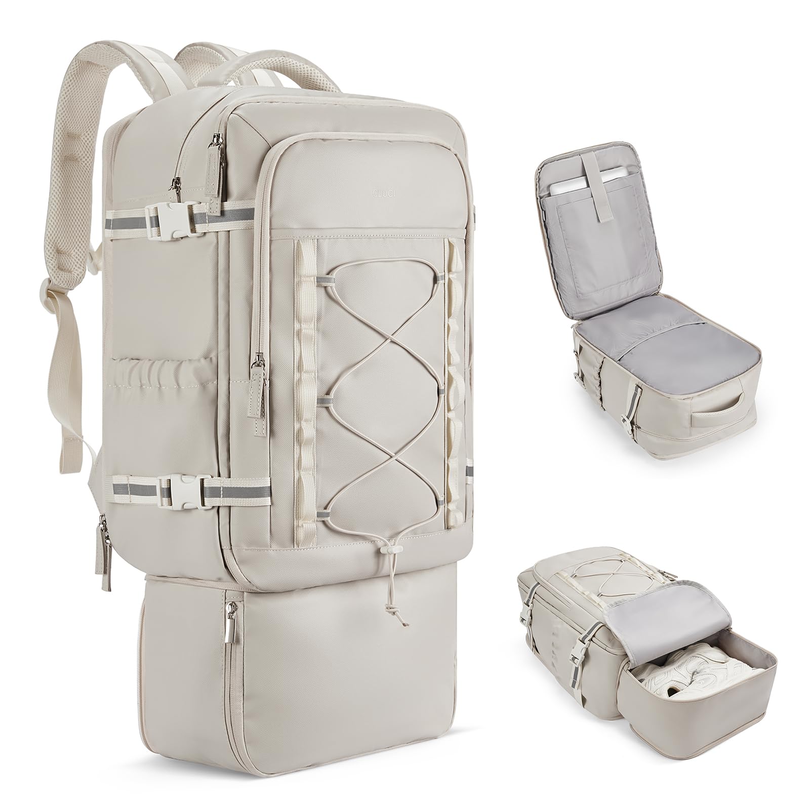 CLUCI Travel Backpack 30L, Waterproof Laptop Backpack Fits 17.3 Inch Laptop, Carry On Backpack with shoe compartment, Durable Expandable Gym Backpack, Large Hiking Backpack for Men Women（White）