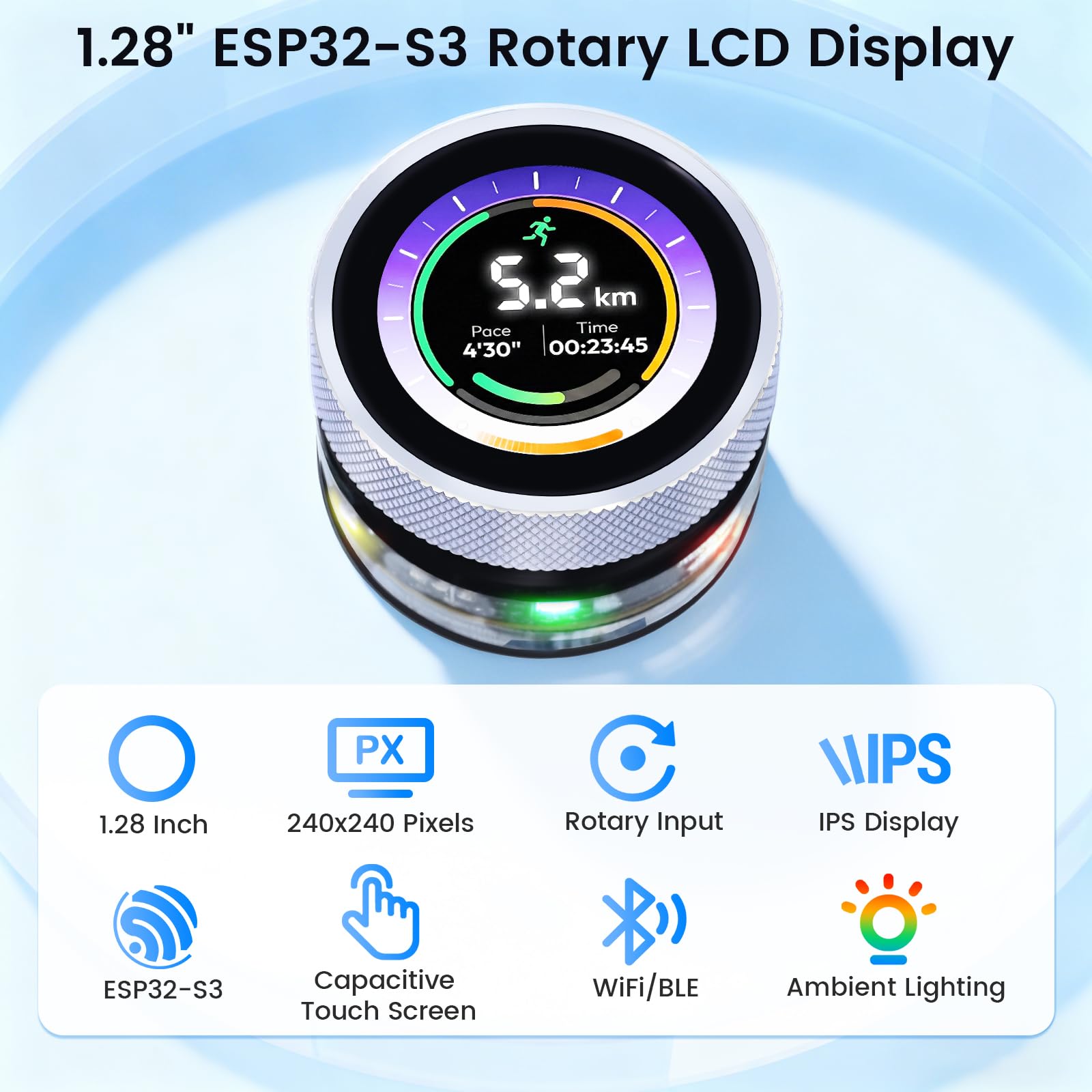 ELECROW Pantalla giratoria ESP32 de 3,25 cm 240 x 240 HMI IPS con perilla redonda
