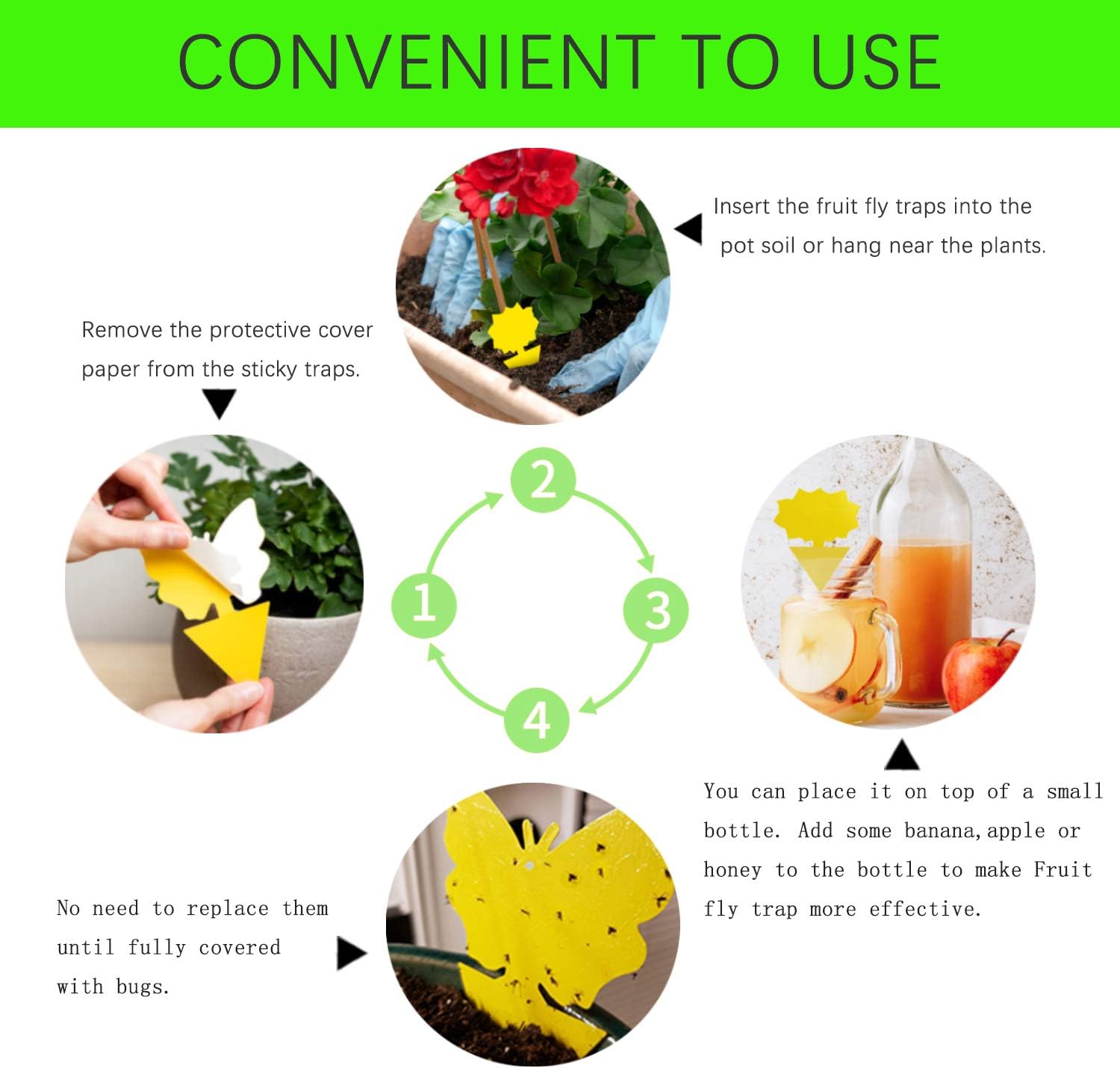 VIVIK 24 Pack Sticky Trap,Fruit Fly and Gnat Trap Yellow Sticky Bug Traps for Indoor/Outdoor Use - Insect Catcher for White Flies,Mosquitos,Fungus Gnats,Flying Insects - Disposable Glue Trappers