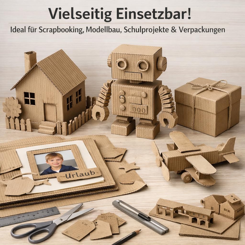 karton-billiger | Wellpappe Zuschnitte A3 & A4 - Bastelkarton 1-wellig aus Kraftpapier zum Basteln Malen Kleben - Plano Wellpappzuschnitt, ab 20 Stück (100, A3)