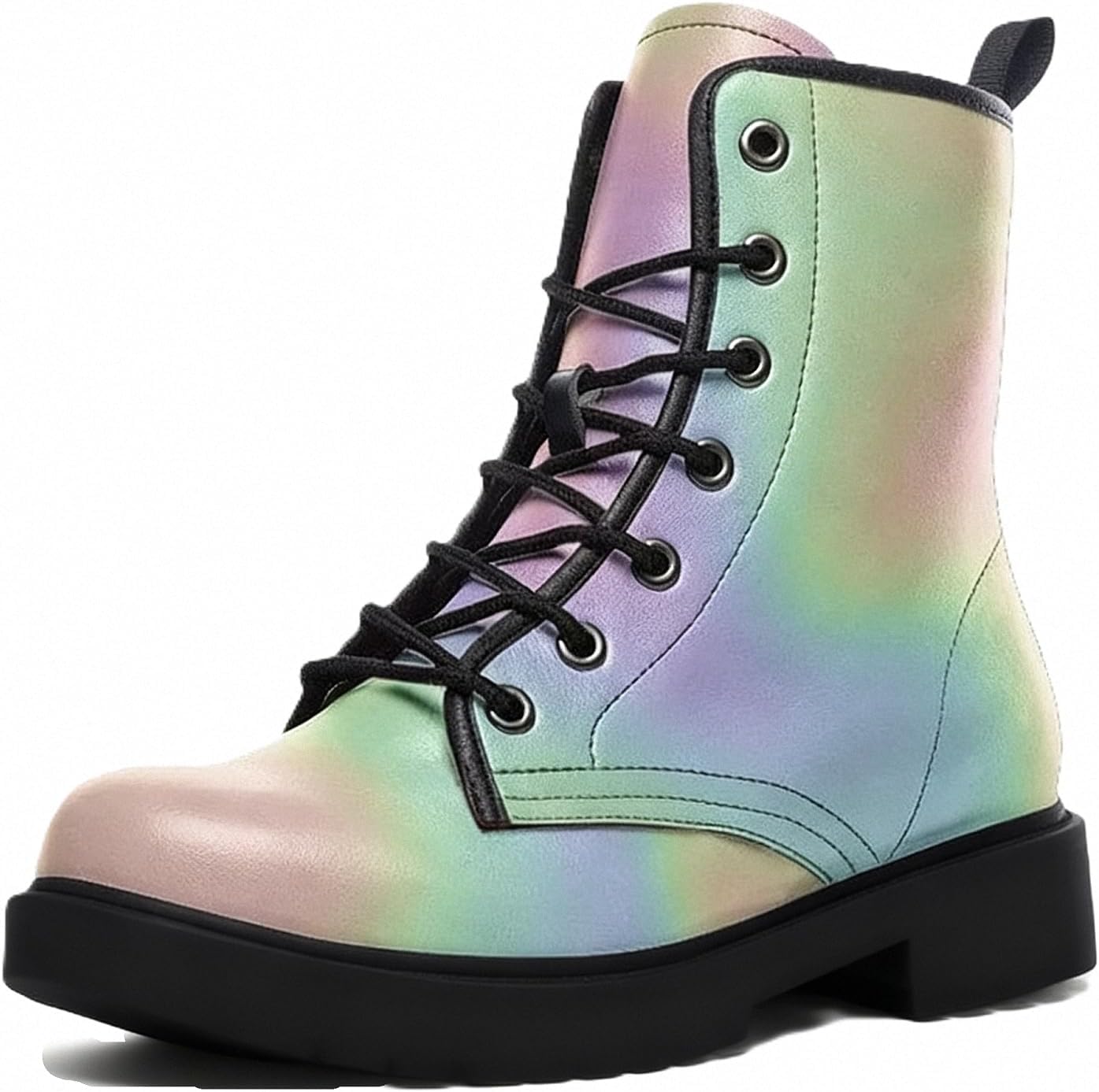 Women Printed Ankle Boots Flower Mushroom Skull Animals Solid-color Stylish Colorful Casual Everyday Platform Lace-up Leather Combat Booties Party Halloween Christmas