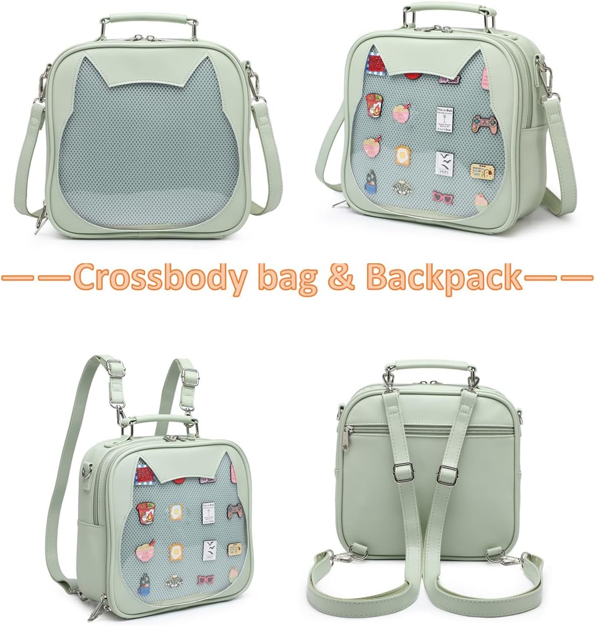 Cat Ita Bag Crossbody Bag Shoulder Bag Backpack Satchel Kawaii Purse with Pin Display