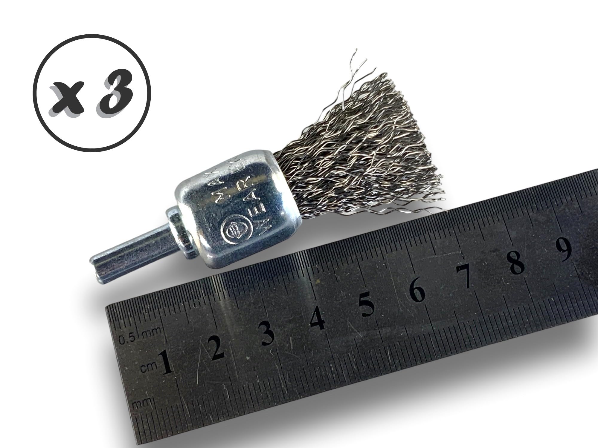 Kibros Lot 3 brosses en bout pinceau tige Ø 6 mm fil inox dur Ø 18 mm