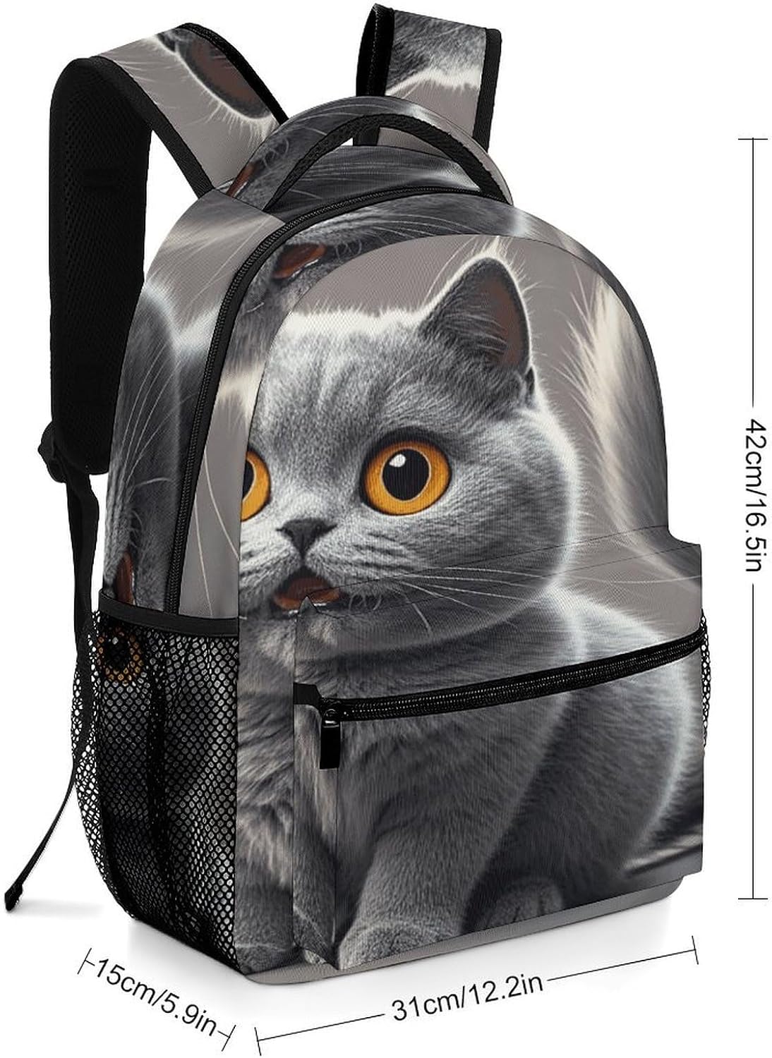 Cute Funny Grey Cats Pattern Casual Daypack Personal Item Bag Rucksack image 2