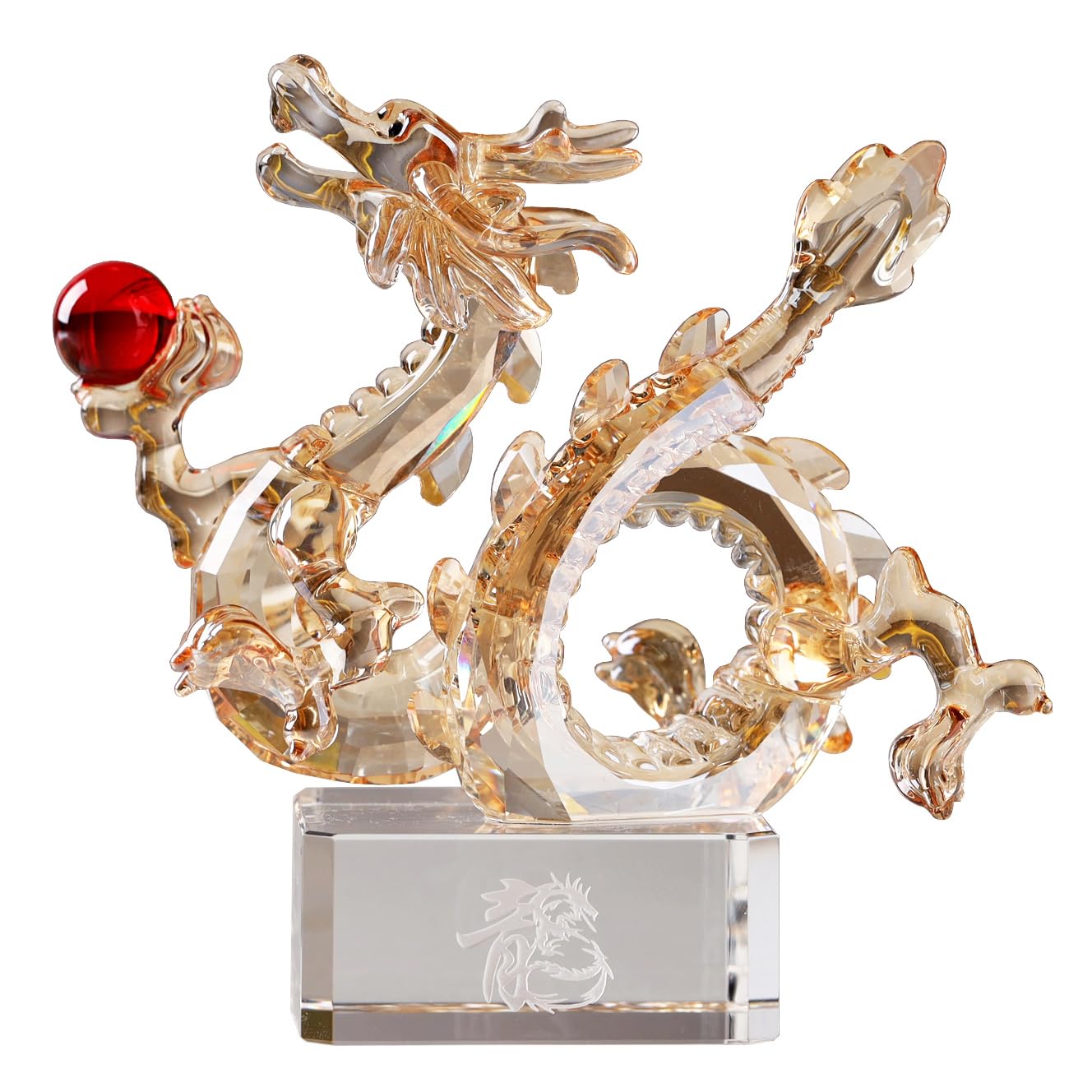 Dragon en cristal doré pour sublimer votre table basse de salon ou votre bureau