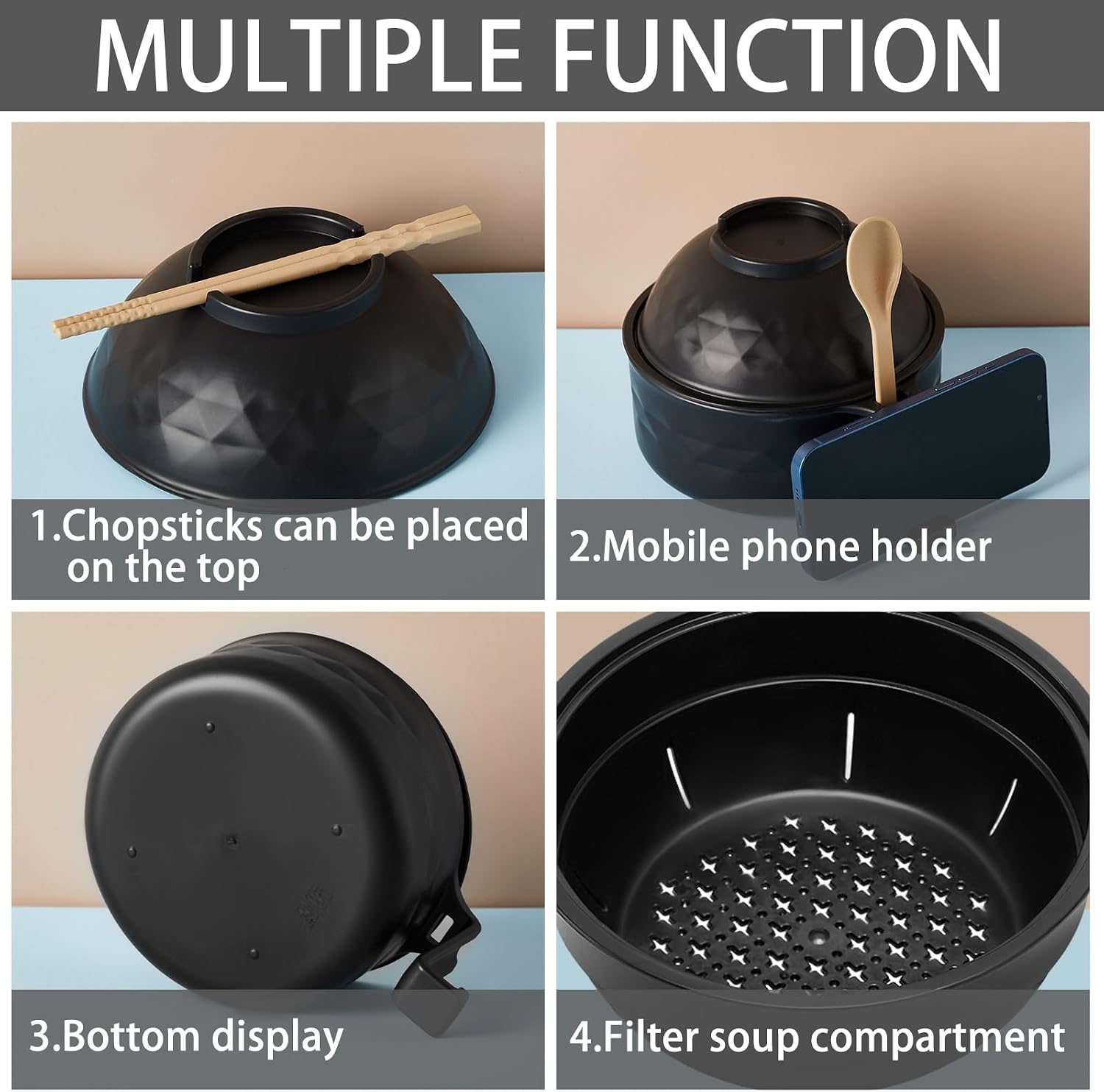 1 Set Microwave Ramen Cooker Bowl with Utensils, Black image 3