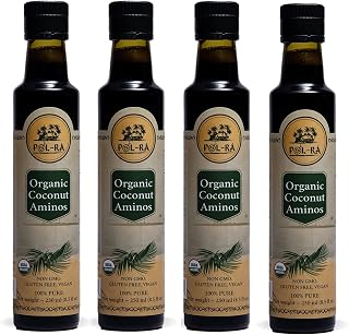 P L-RA Organic Coconut Aminos - Soy Sauce Alternative - Vegan, Paleo & Keto - Low Glycemic, Low Sodium - Marinade Substitute - Gluten Free - Soy Free - Kosher - 8.5 oz (50 Servings) - Pack of 4