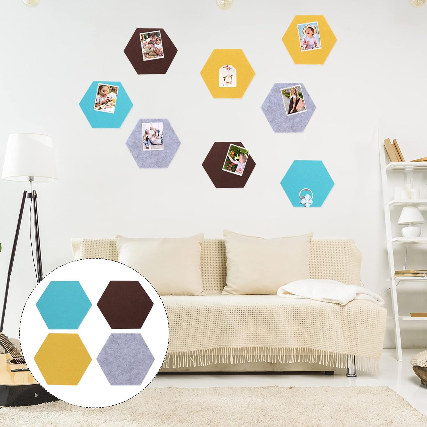 8pcs Hexagon Cork Board Tiles Felt Bulletin Board Adhesive Wall Memo Decor