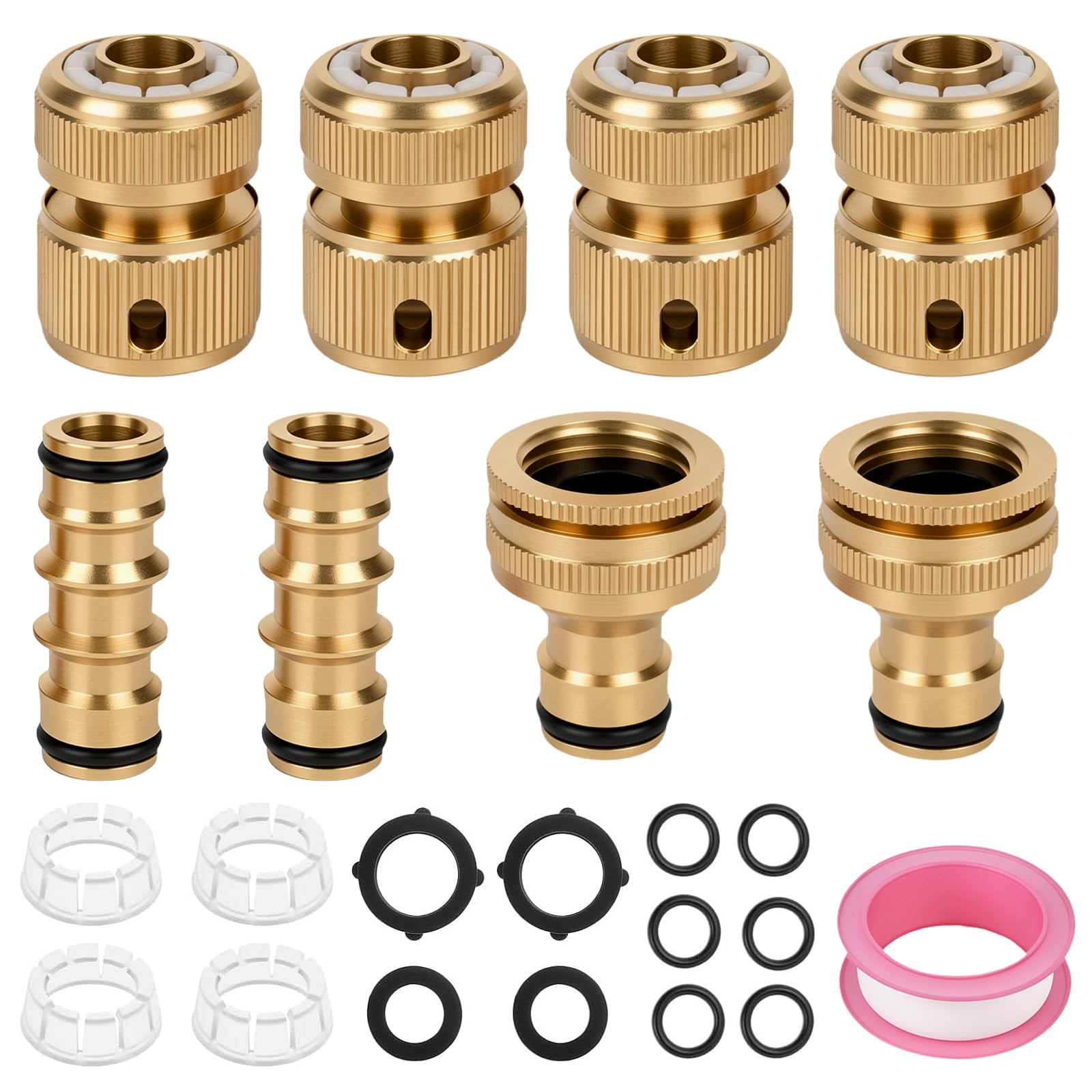 Hbzunt 12 Pack Brass Garden Hose Tap Connector Kit, 8Pack Brass Garden Hose Tap Quick Connector and 4 Pack Plastic Garden Hose Tap Connector Hose Pipe Fittings for Outdoor Use
