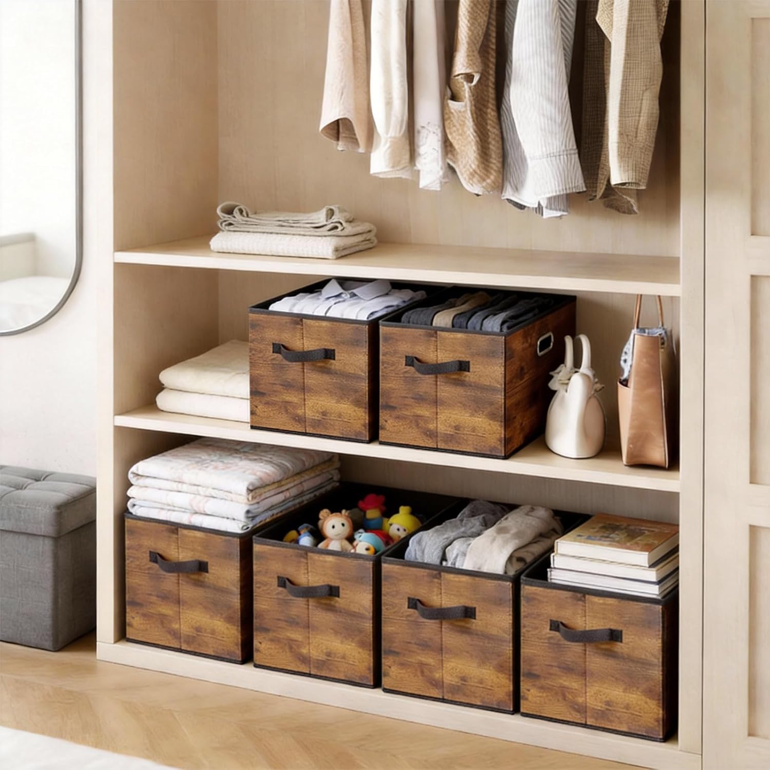 EWES Fabric Storage Cubes, 6 Pack Foldable Storage Bins with Handle, Storage Baskets Box for Shelves, Closet, Organizer