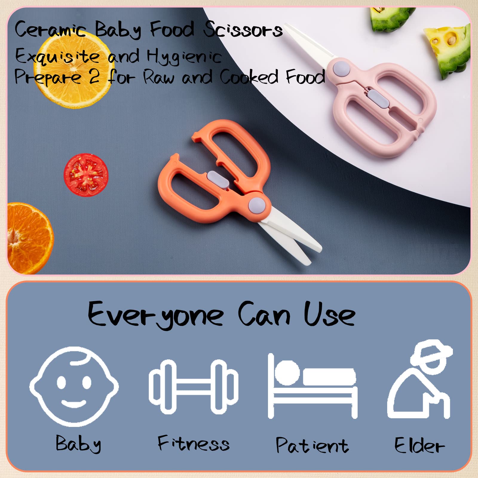 Travel Scissors Baby Food Scissors [FREE STORAGE CASE] Safety Lock ...