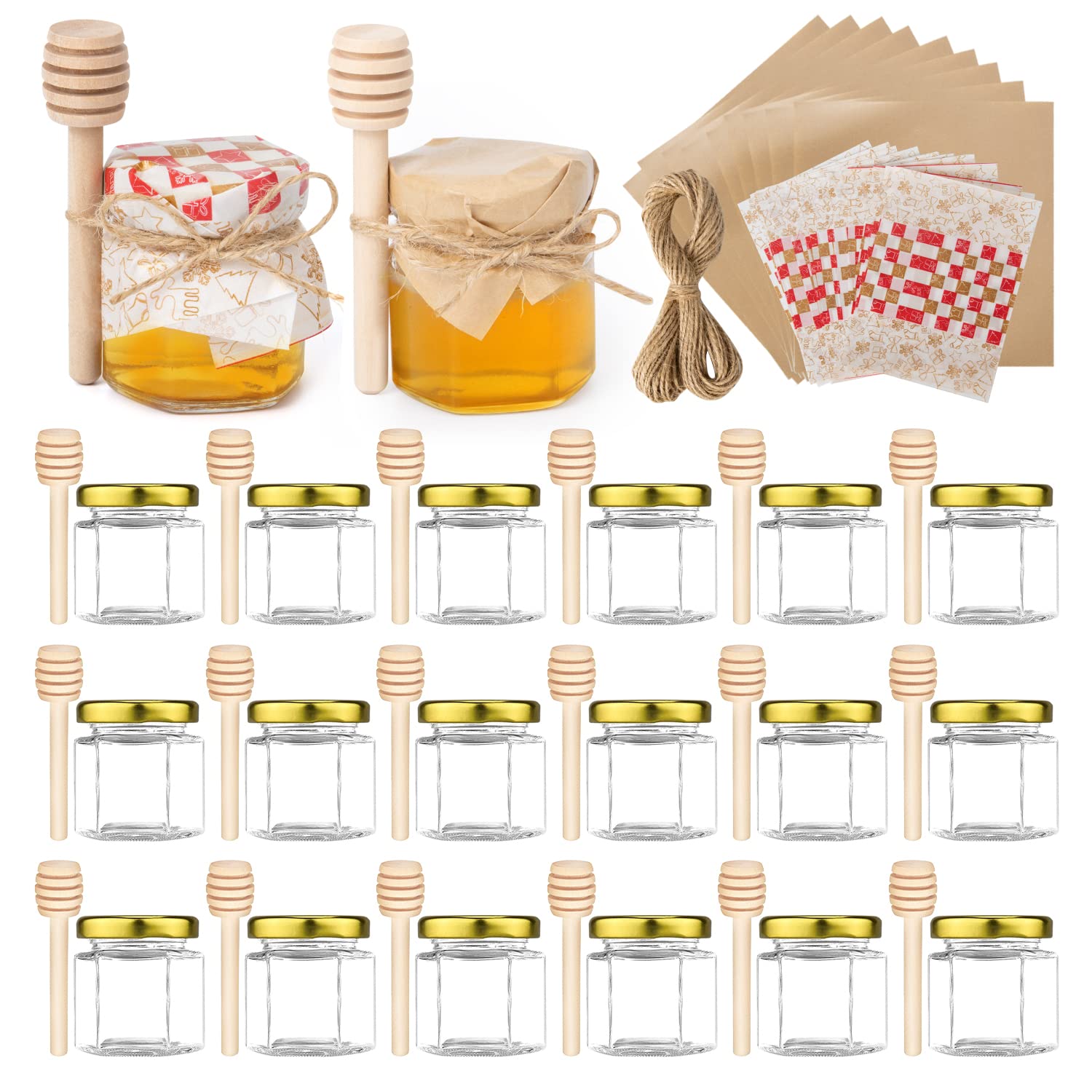 Buy sowinlar 1.5 oz 20 pack Hexagon Mini Glass Honey Jars with Gold