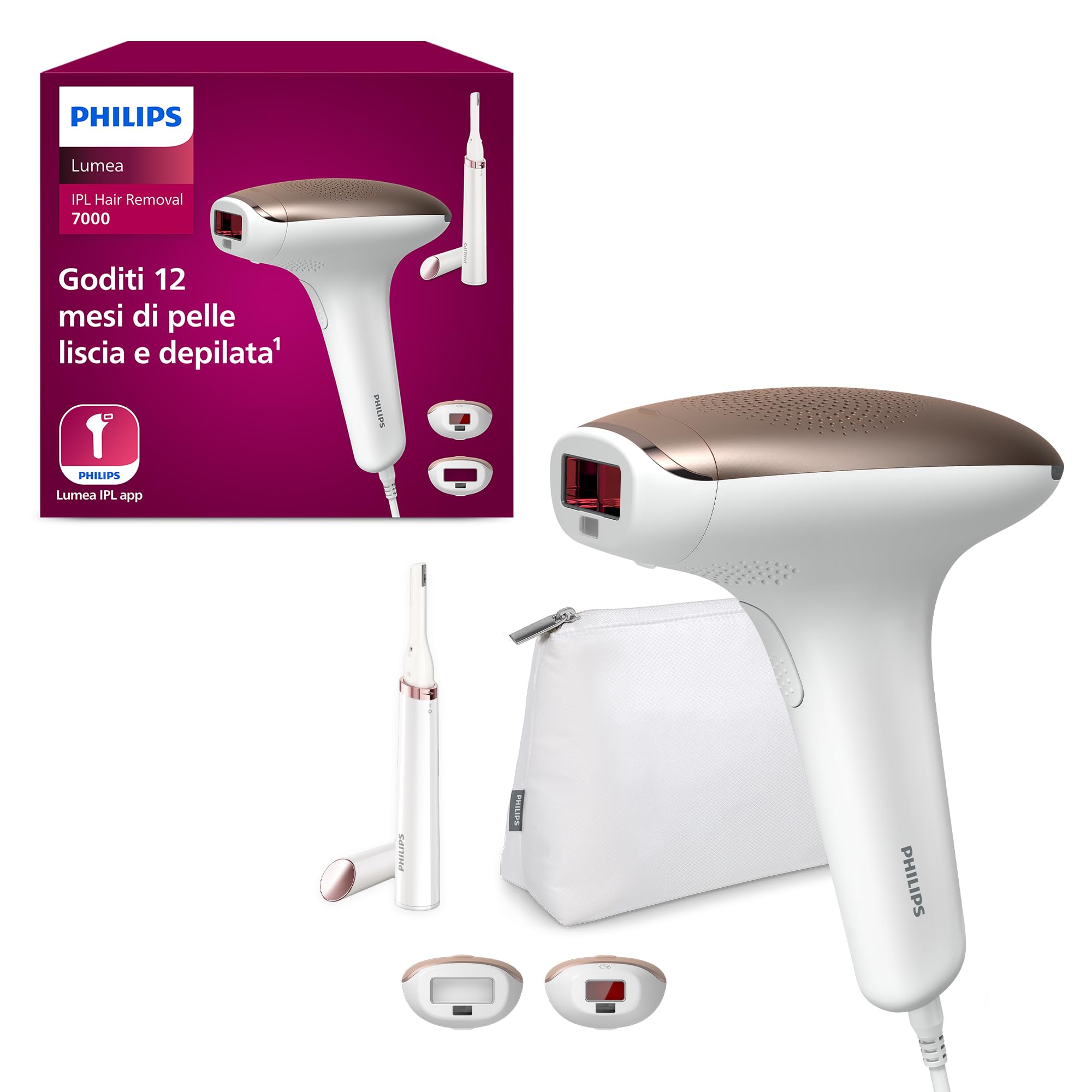 Philips Lumea 7000 Series IPL Hair Removal Device - Alternative to Laser Hair Removal Devices with Satin Compact Pen Trimmer, 2 Face and Body Accessories, Model BRI921/00