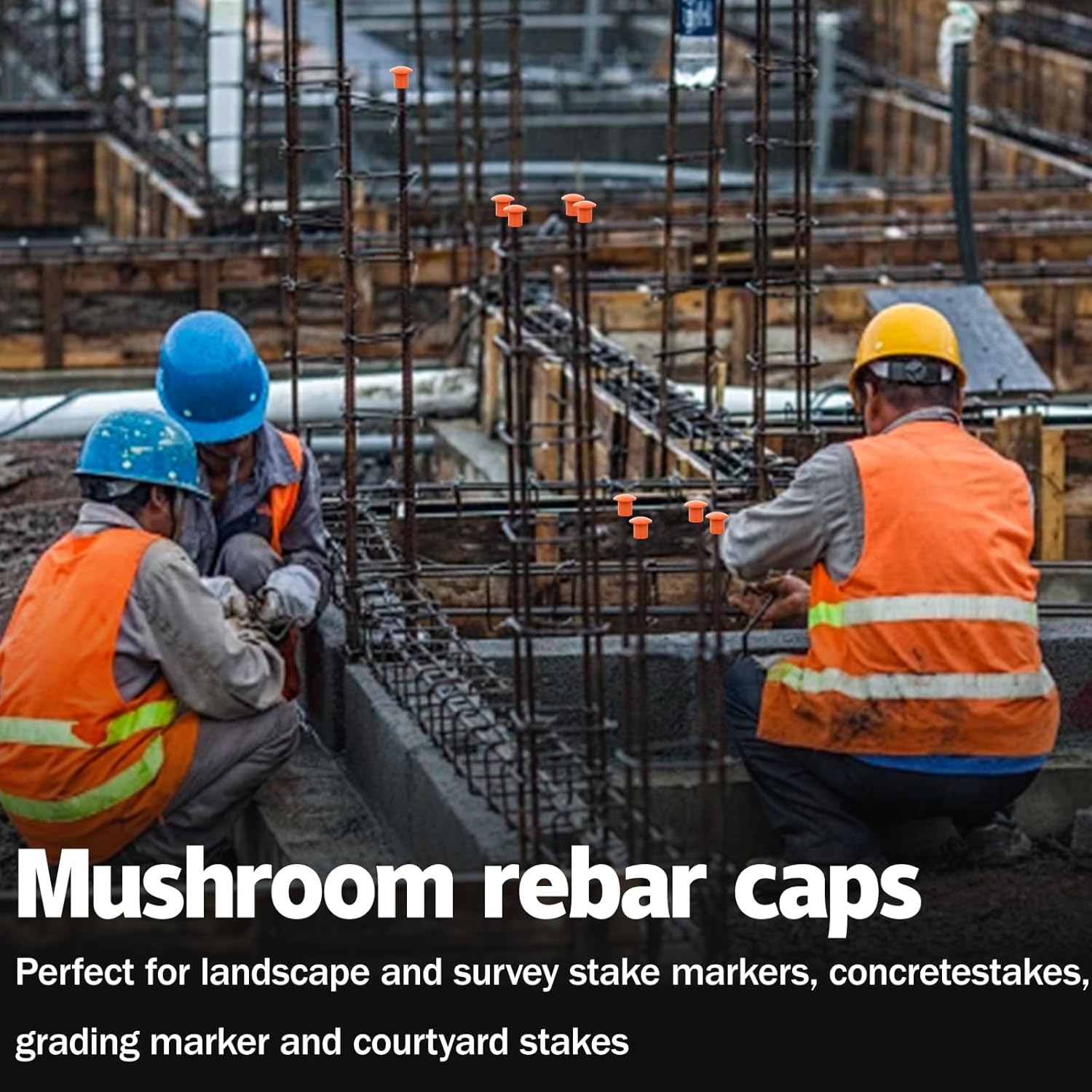 250 PCS Rebar Caps Replace for #3-#9, Plastic Rebar Protective Cap for 10mm-30mm Reinforcing Steel Bar, Mushroom Rebars Safety Covers Caps, Orange