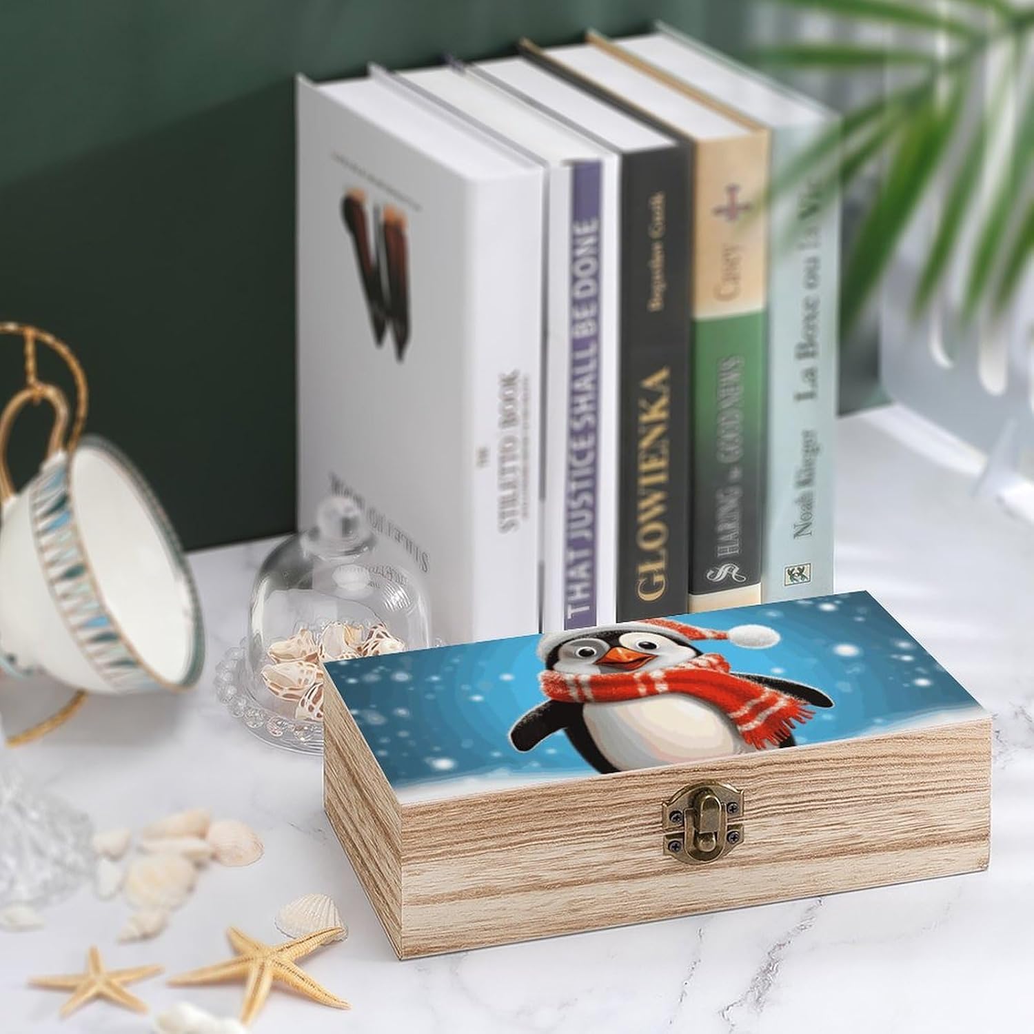 Christmas Funny Penguin Wooden Box Wood Storage Box with Hinged Lid Rectangular Keepsake Boxes Vintage Table Organizer Decorative Container for Gift Packaging Toys Crafts image 4