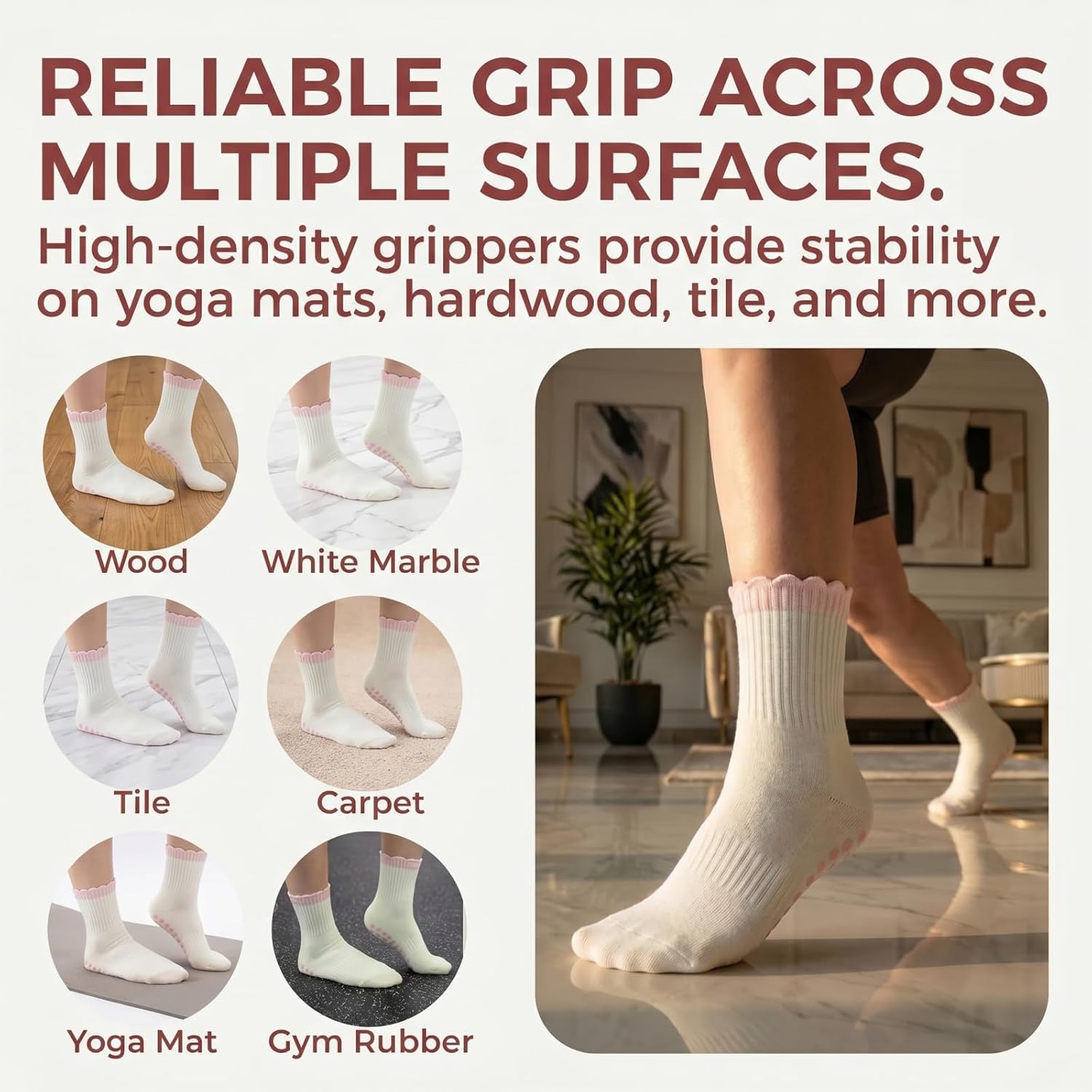 Non Slip Yoga Socks for Women, Non-Skid Grips Socks for Pilates Barre Ballet Dance, Anti-Slip Socks for Home Workout
