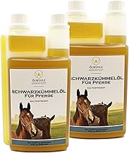 Schwarzkümmelöl für Pferde | 2x1Liter - Zwei Dosierflaschen | frisch gepresst, ohne künstliche Zusätze | mit Öko-Strom in Niedersachsen hergestellt