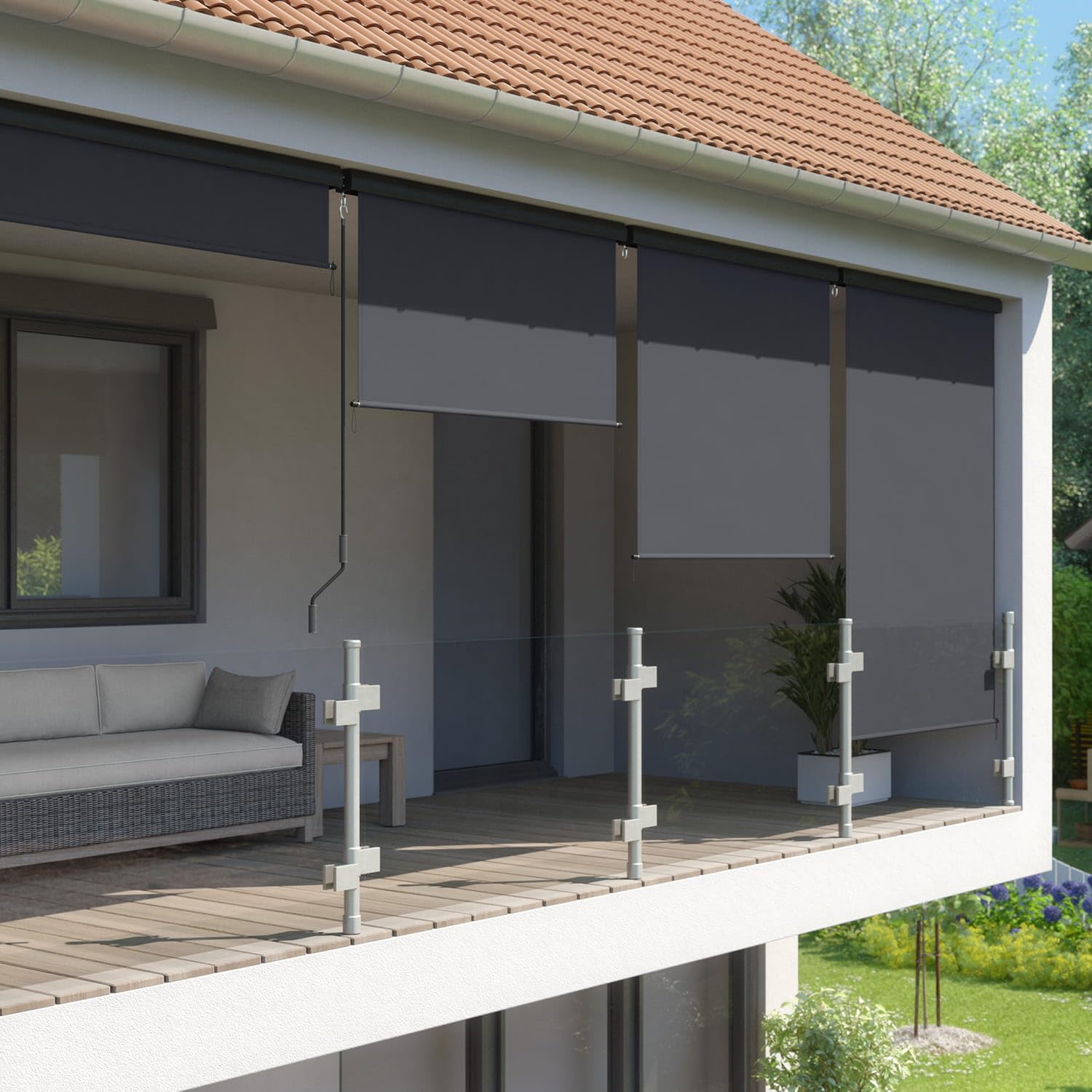empasa Senkrechtmarkise Master Vertikalmarkise Balkonmarkise Sonnenschutz Balkonsichtschutz Sichtschutz Balkonrollo Rollo mit Handkurbel, Farbe:anthrazit, Größe:240 x 250 cm