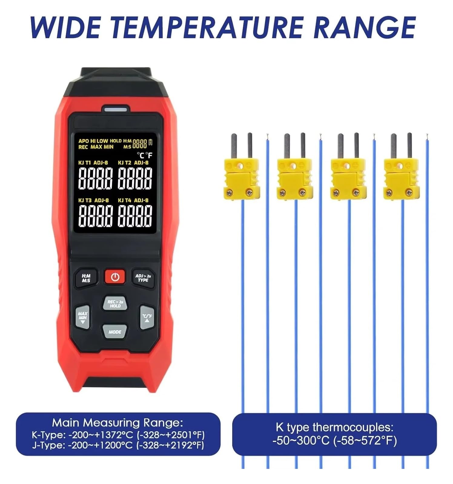 4 Kanäle Digital K-Typ mit 5000 Gruppen Programmierbare Temperaturaufzeichnung -200~1372 °C Messbereich Akustisch und visuell,Präzisionsinstrument(4 Channel)