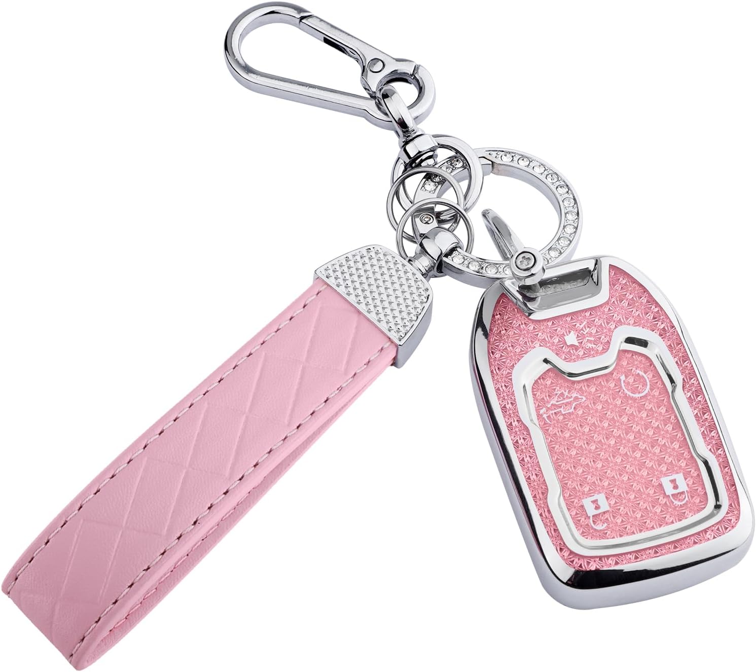 for 2025 2024-2021 Chevy key fob cover, Soft TPU Keys Protector Bling Key Fob Keychain for Tahoe Suburban GMC Yukon, 6 Button Smart Key, Silver Purple image 5