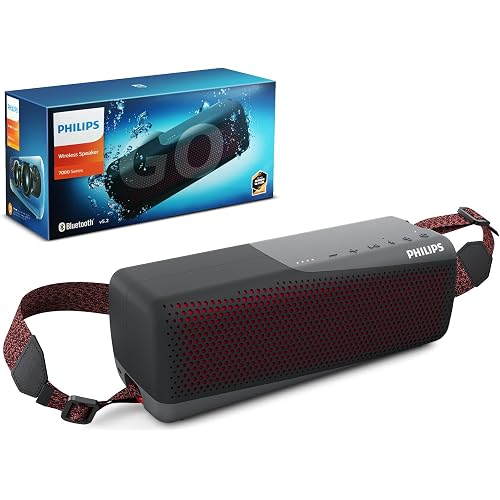 Philips S7807 Wireless Bluetooth Speaker, 7000 Series - 40W Output, IP67 Waterproof, 24-Hour Playtime, Portable with Built-in Microphone, Voice Assistant, USB-C, and Power Bank, Black