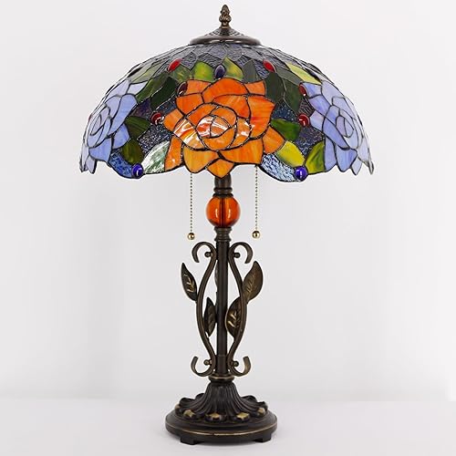 Miniatura 6 de Tiffany - Lámpara de mesa con vitrales, luz de lectura de escritorio de 16 x 16 x 24 pulgadas, hoja de metal para dormitorio, sala de estar, oficina