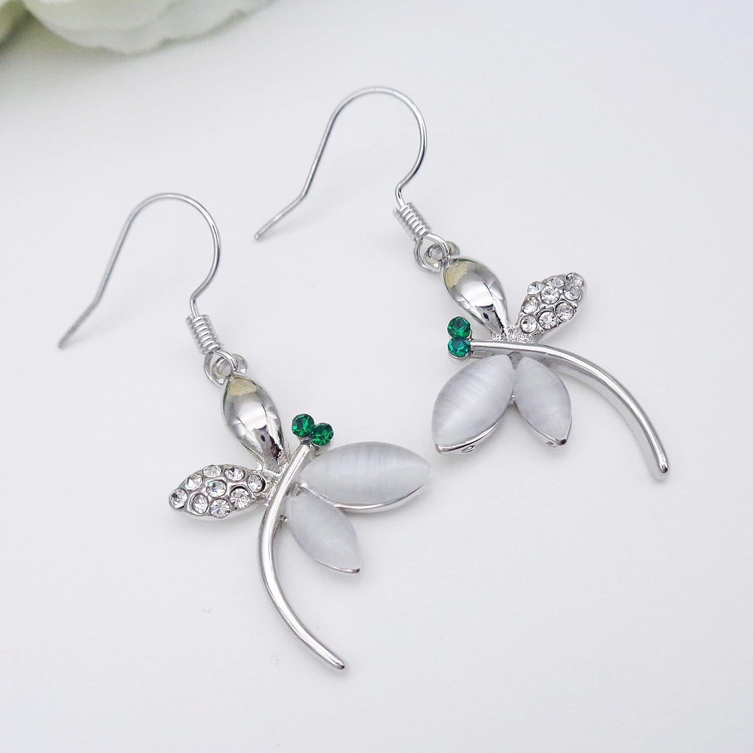 Navachi 18k Gold Plated Multicolor Crystal Created-Opal Dragonfly Dangle Earrings - Image 5