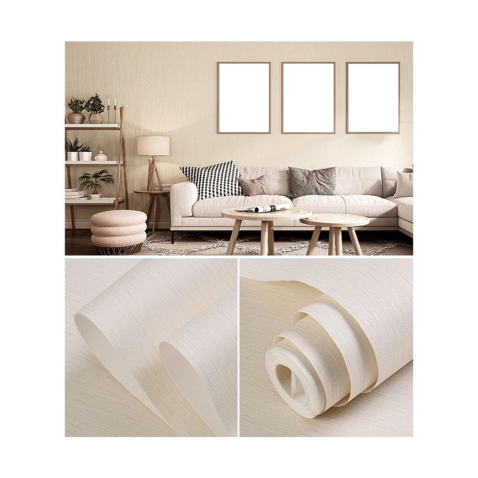 Paneles de Pared Decorativos Paneles de Revestimiento de Pared 53cm x 9,5m Tela No Tejida para Sala de Estar Dormitorio Estudio-Light Yellow||1pcs