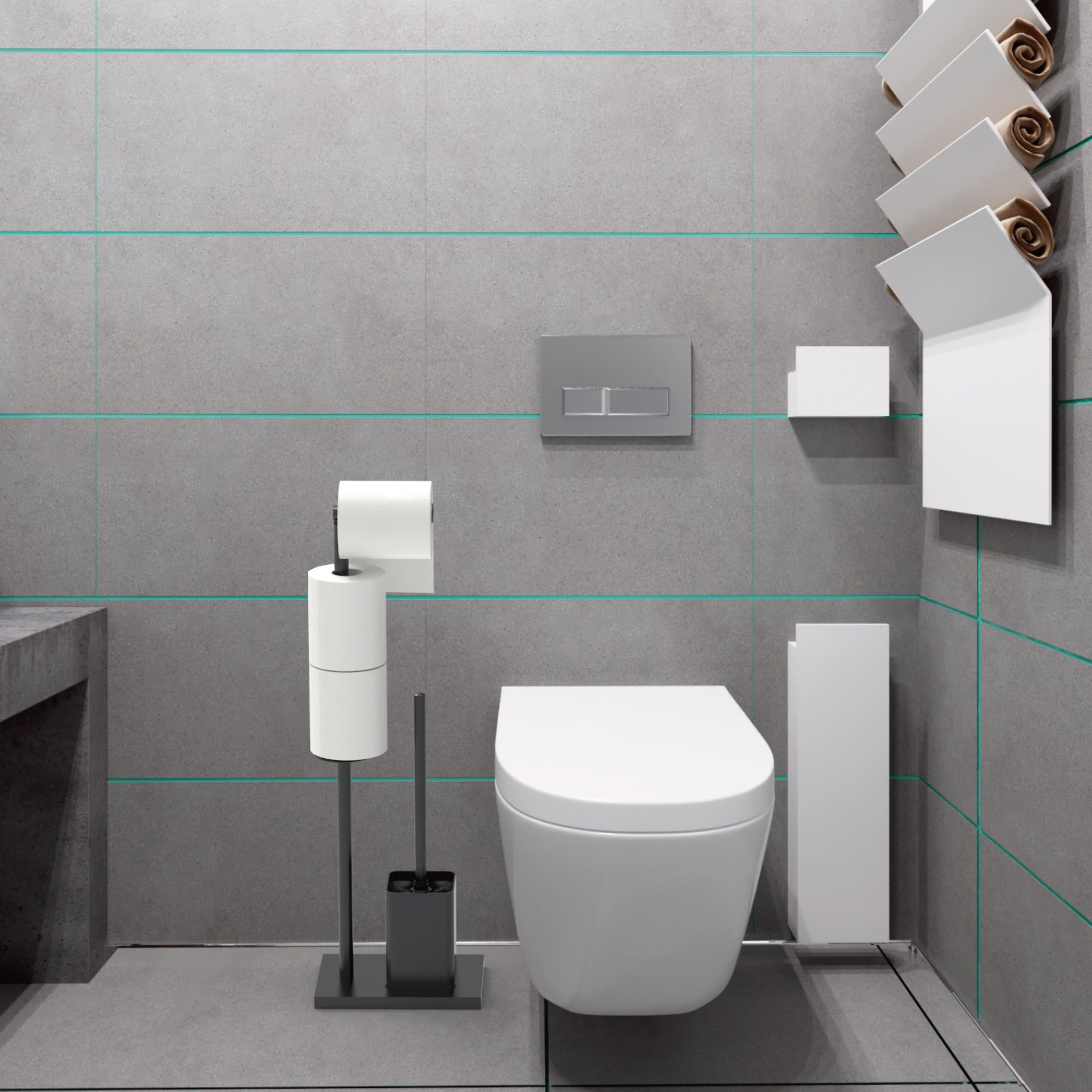YUET Freestanding Toilet Roll Holders with Toilet Brush Free Standing Folding Paper Holder Stand Storage Stainless Steel Bathroom - Image 4