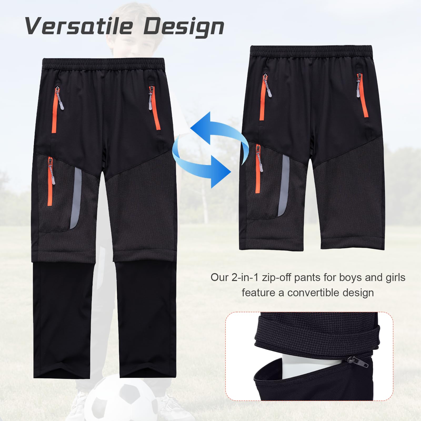 SUKUTU Pantalon 2 en 1 zippé pour garçons et Filles Pantalon de randonnée d'été Convertible Séchage Rapide Short léger pour activités de Plein air