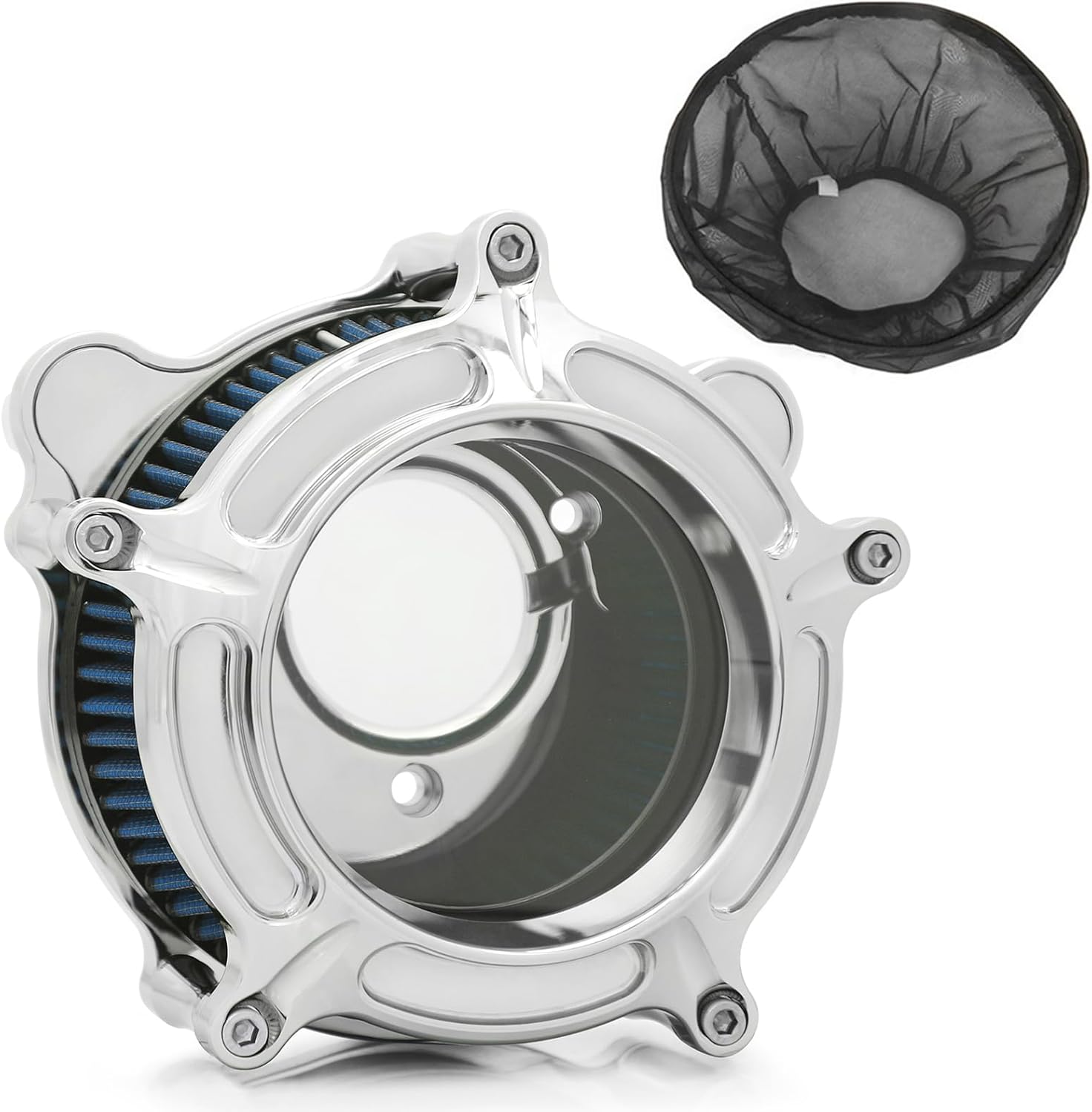 For harley davidson air cleaner filter sportster Touring street glide road king electra Dyna Softail motorcycle air intake (Chromed- blue filter, C-For Touring 2008-2016)