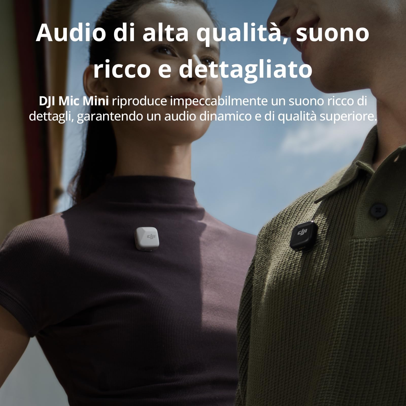 DJI Mic Mini wireless lavalier microphone per iPhone 17/16/15 Android PC tablet, 300 m range, cancellazione rumore, vlog