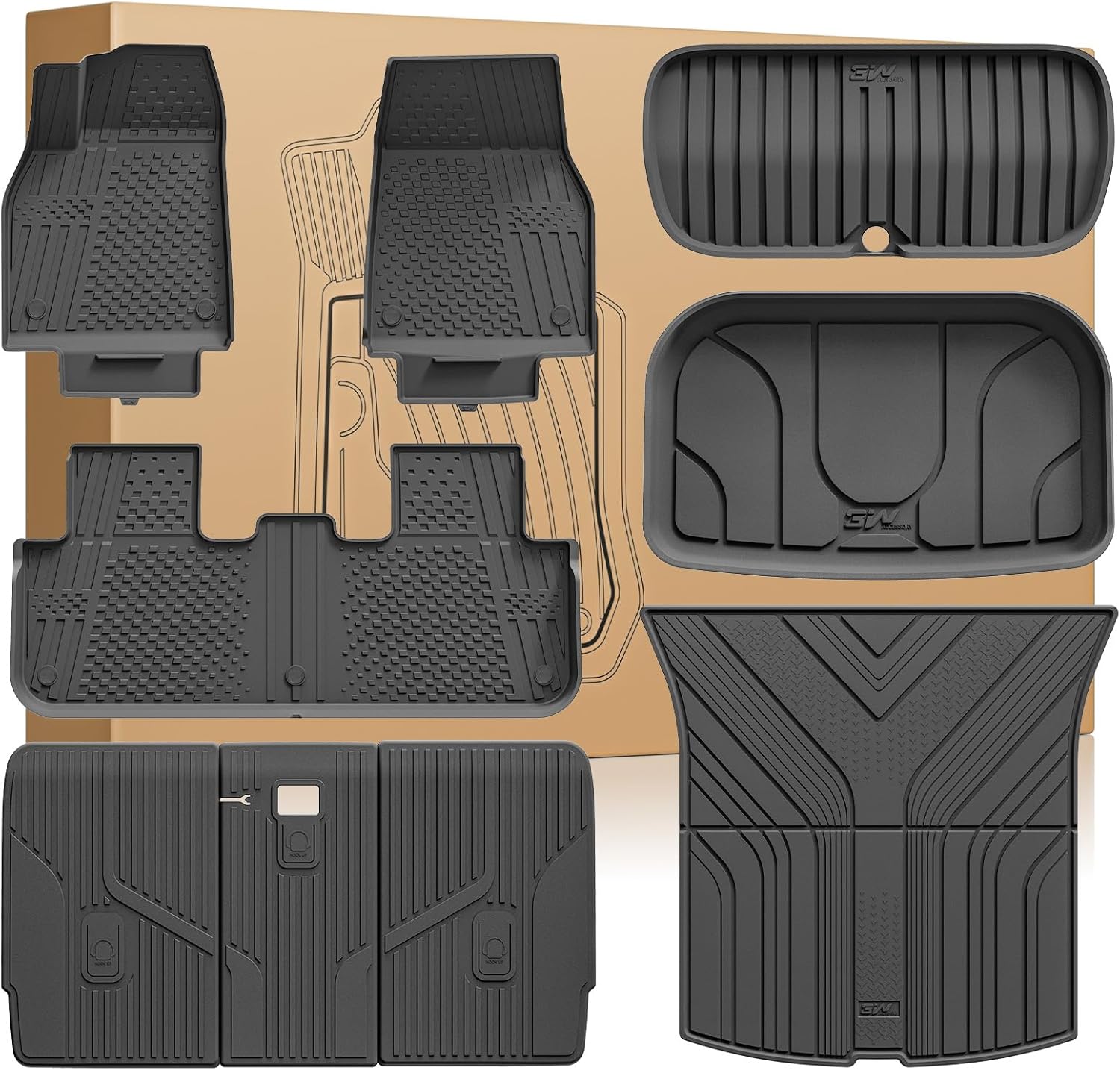 3W Tesla Model Y Juniper Floor Mats, Front Rear Cargo Liner & Seatback Protector, Custom Fit 2025 2026 Model Y Acecessories, TPE All Weather Odorless Non-Slip, Black 1) Model Y Juniper 25-26|Full Set