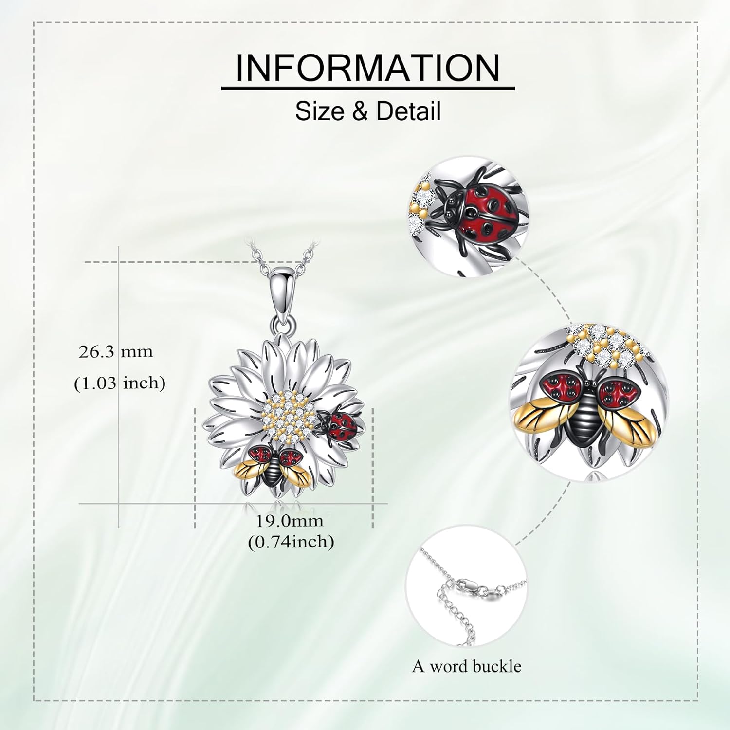 Ladybug Sunflower Necklace S925 Sterling Silver Ladybugs Sunflower Pendant Necklaces Funny Folwer Jewelry Gifts for Women - Image 4