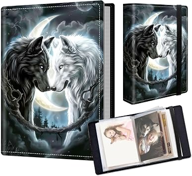 Photo Albums 4x6 Pictures, Family & Wedding Photo Album, Personalized Photo Album, Black White Wolf Photo Albums for Vacation Memories