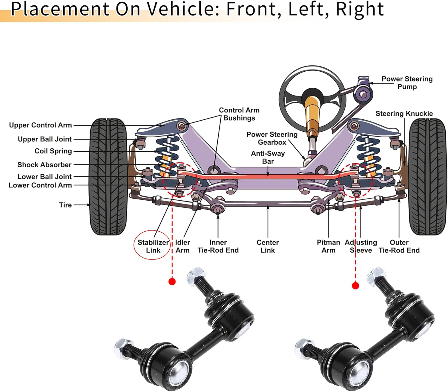 X AUTOHAUX 1 Set Front Sway Bar Links Stabilizer Link Kit with Bushing for Honda Accord 1998-2002 Suspension Kit No.51306S84A01/51320S84A01