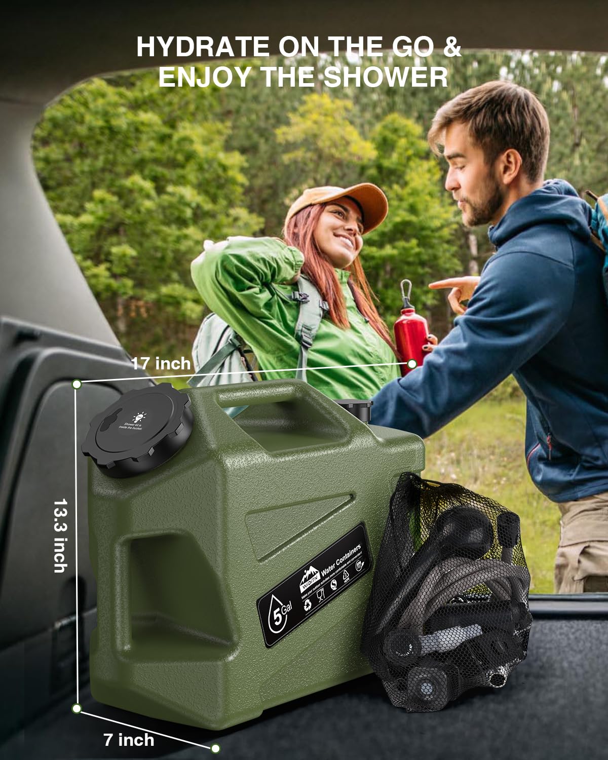 Tragbare Campingdusche mit Camping-Wasserkrug, elektrische wiederaufladbare Campingdusche, 5-Gallonen-Wasserbehälter, Outdoor-Camp-Pumpe, Wasserspeicher-Kit für Wandern, Strand, Reisen