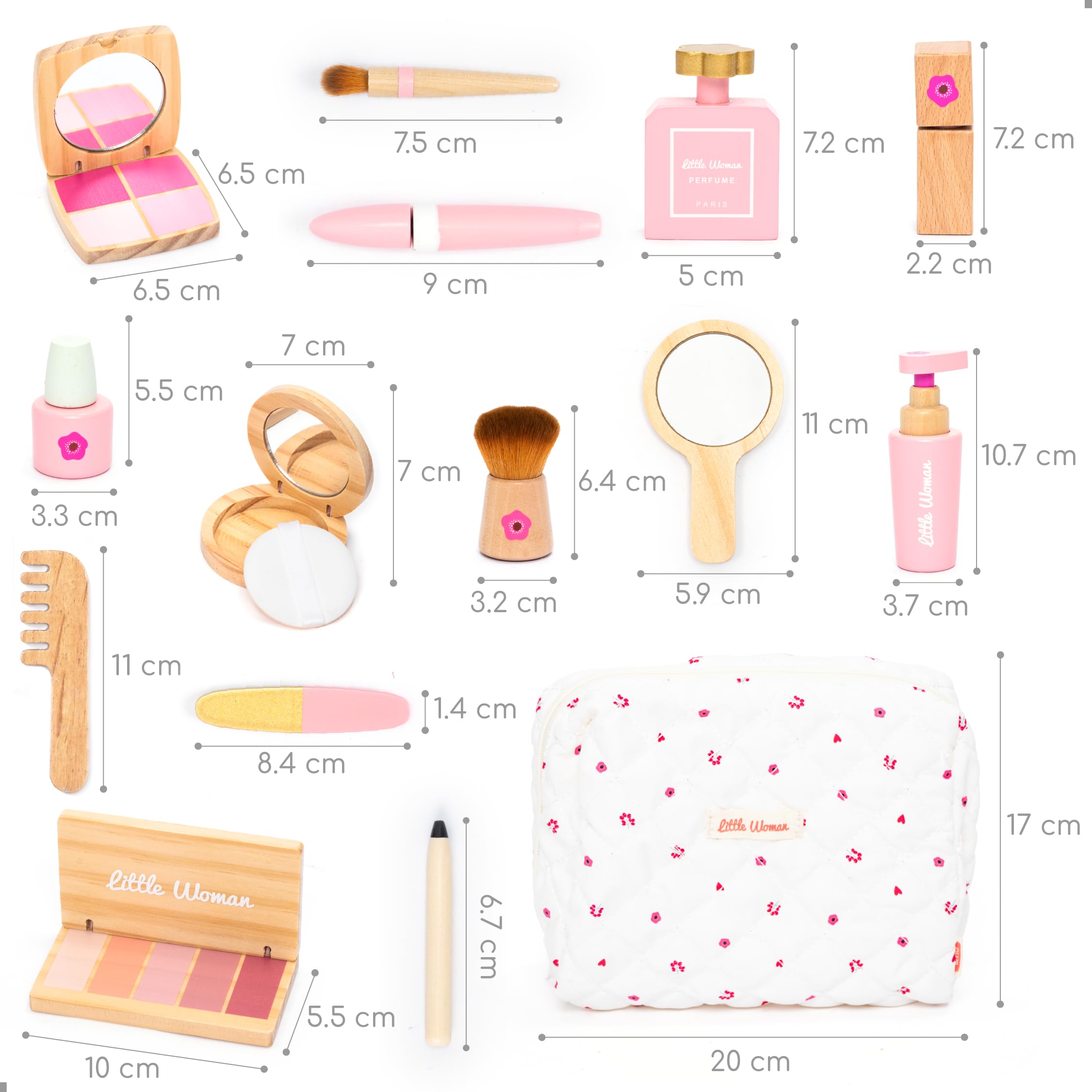 UMU® zestaw do makijażu dla dzieci z drewna – zestaw kosmetyczny i do makijażu z kosmetykami, pomadką do ust, perfumami, pudrem i torebką kosmetyczną – zabawka do makijażu dla dziewczynek od 3, 4, 5