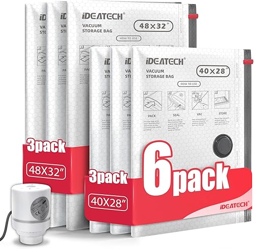 IDEATECH Bolsas de almacenamiento al vacío con bomba eléctrica, bolsas de vacío extra grandes y resistentes para ropa, edredones y ropa de cama,